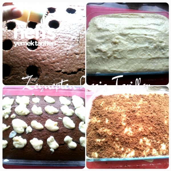üzerine puding dökülen kek