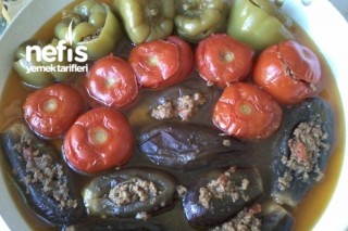 Patlıcan Biber ve Domates Dolması (Azerbaycan Mutfağı) Tarifi