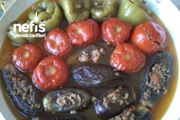 Patlıcan Biber ve Domates Dolması (Azerbaycan Mutfağı)