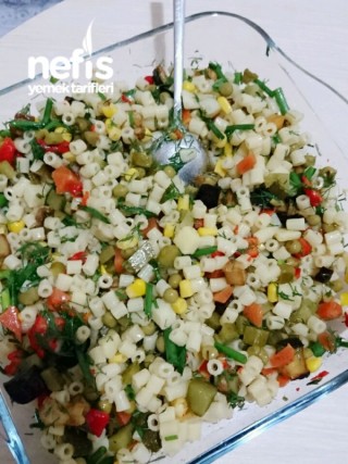 Patlıcanlı Taze Soğanlı Makarna Salatası( Enfes Bir Gün Salatası)