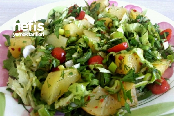 Yeşilliği Bol Patates Salatası (Tam Diyete Uygun Oldukça Doyurucu)