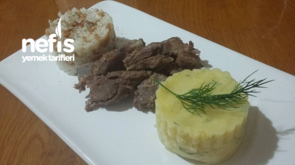 Πουρέ πατάτας με άνηθο και ψητό κρέας
