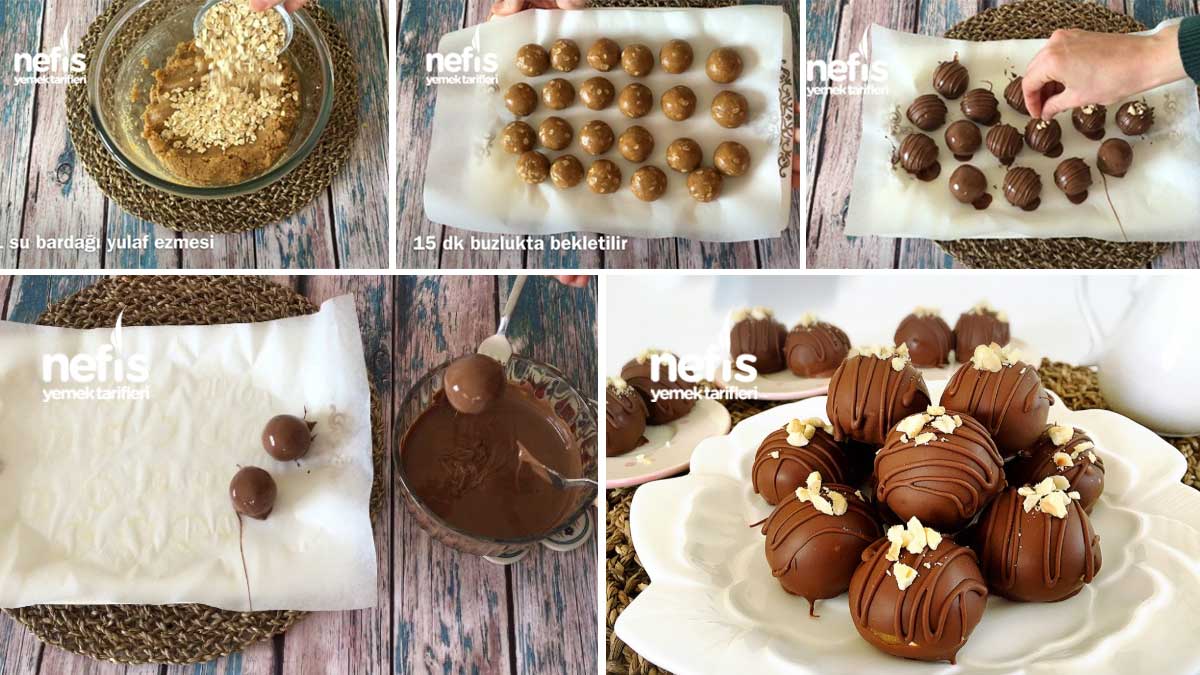 Yer Fıstıklı Yulaflı Çikolata Topları (videolu) Nefis Yemek Tarifleri