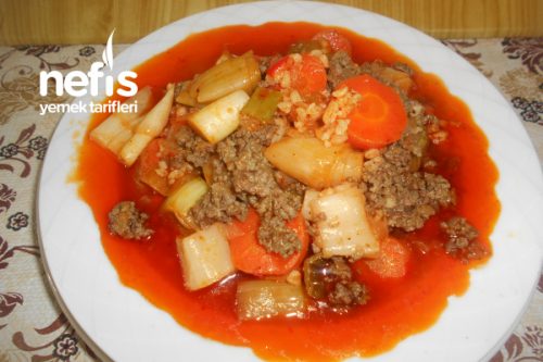 Teremyağlı Kıymalı Bulgurlu Pırasa Yemeği Nefis Yemek Tarifleri