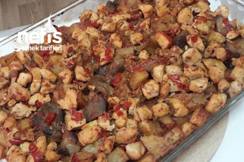 Fırında Patatesli Patlicanlı Tavuk Göğsü Tarifi