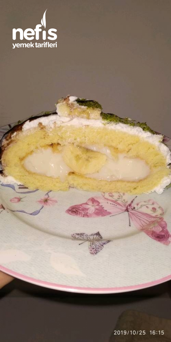 Κέικ με ρολό μπανάνας (με βαμβακερό κέικ)