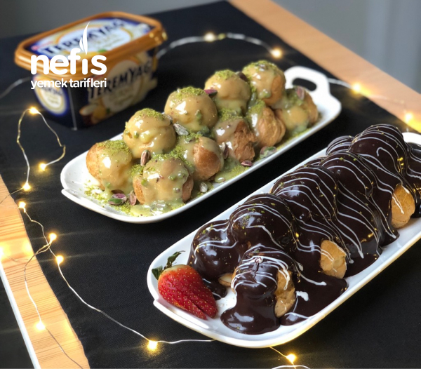 Profiterol (Beyaz Çikolatalı/Fıstıklı ve Sütlü Çikolatalı)