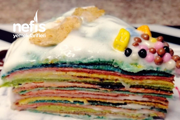 Gökkuşağı Krep Pasta (Rainbow Crepe Cake) Videolu