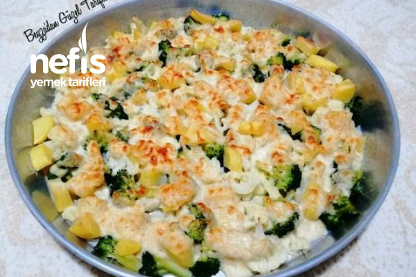 Patatesli Brokoli Karnabahar Graten (Çocuklar Bile Bayılacak) Tarifi
