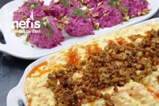 Harika İki Yoğurtlu Meze Peynirli Pancar Salatası Ve Cevizli Havuç Tarator Tarifi