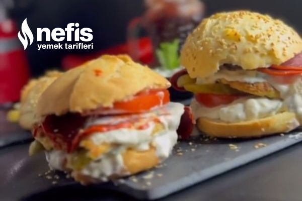 Patates Köfteli Hamburger (İsteğe Göre Pastırmalı) (Videolu)