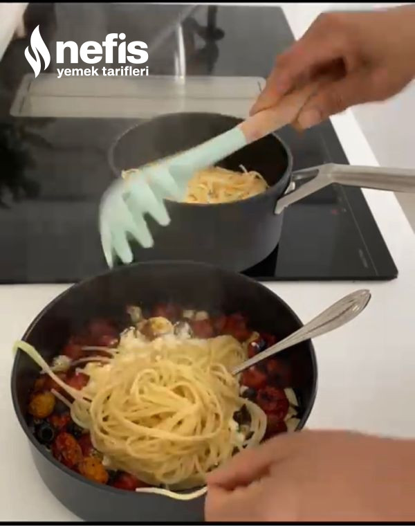 Peynirli Spagetti (Zeytin ve Kuşkonmazlı)