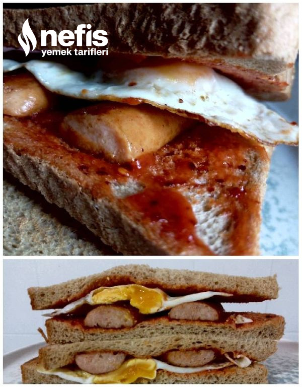 Tütsülenmiş Sosis Ve Yumurta İle Tava Ekmeği Sandviç Tarifi